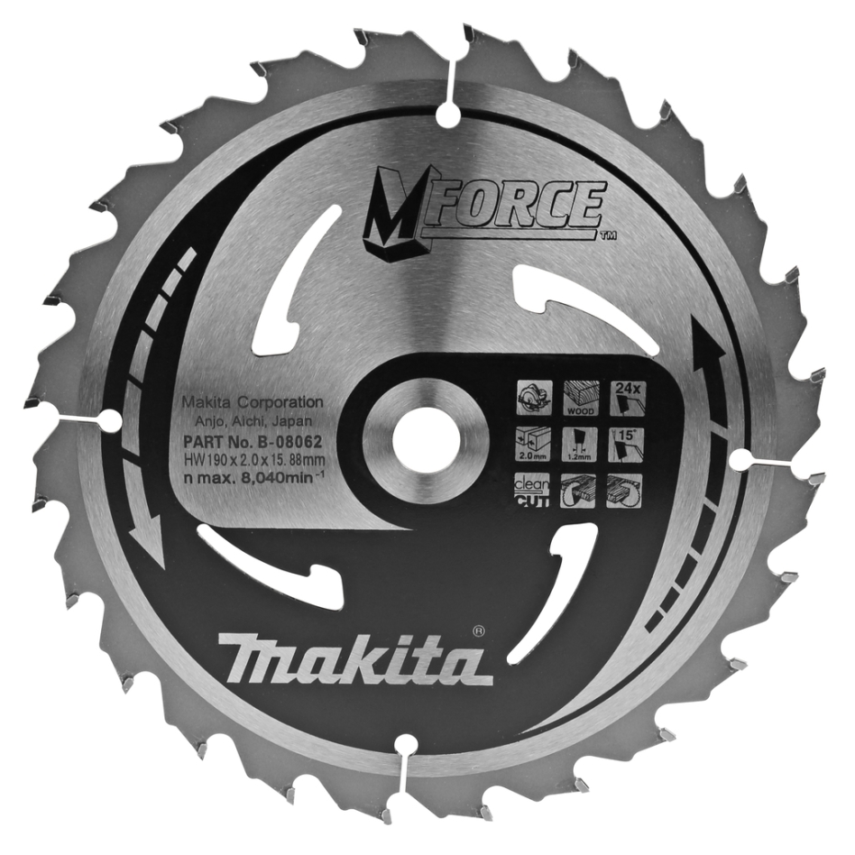 Makita Zubehör B-08062 HM-Sägeblatt Mforce 190 x 15.88 x 24T