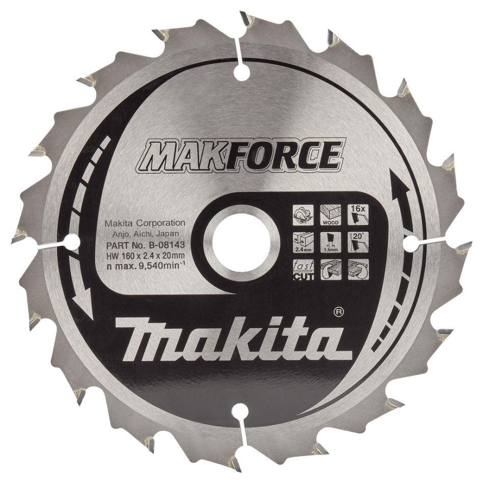 Makita Zubehör B-08143 Kreissägeblatt Holz ATB 160 x 20 x 2,4 mm T16