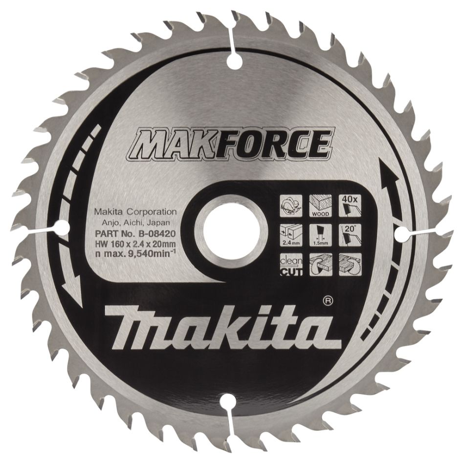 Makita Zubehör B-08420 Kreissägeblatt Holz Makforce 160x20x2,4 40T 20G