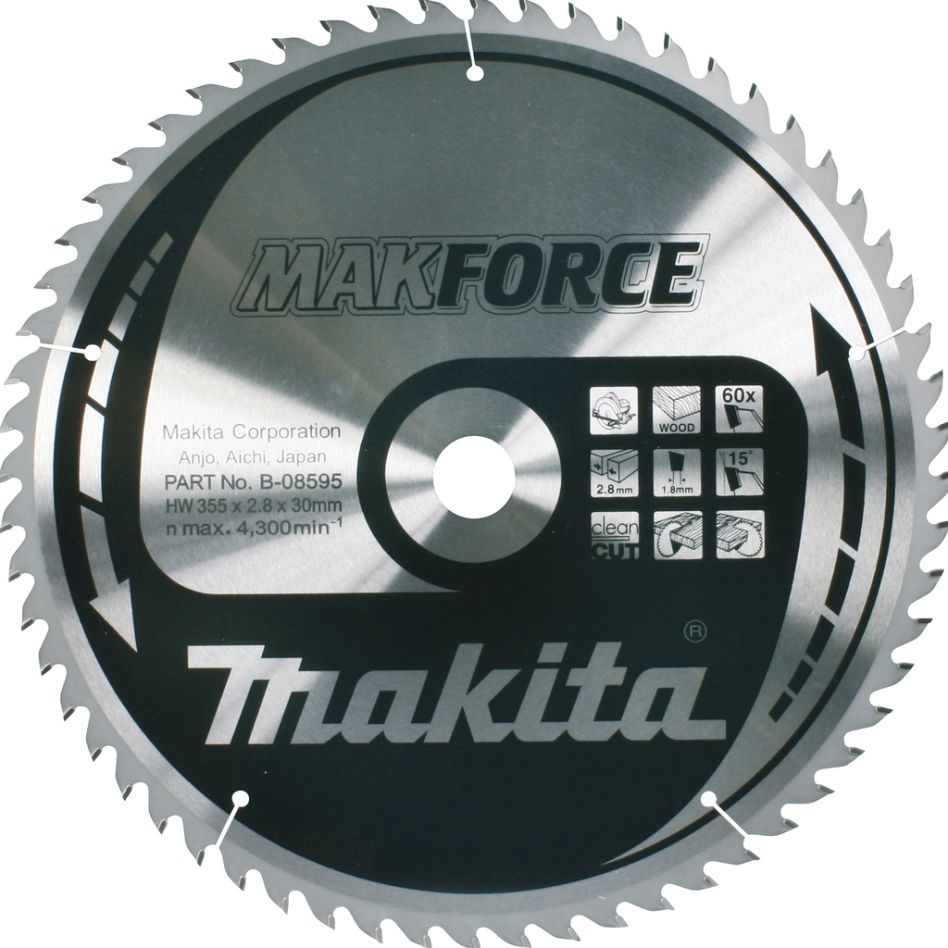 Makita Zubehör B-08595 Makforce Kreissägeblatt für Holz 355x30x2,8 60T 15G