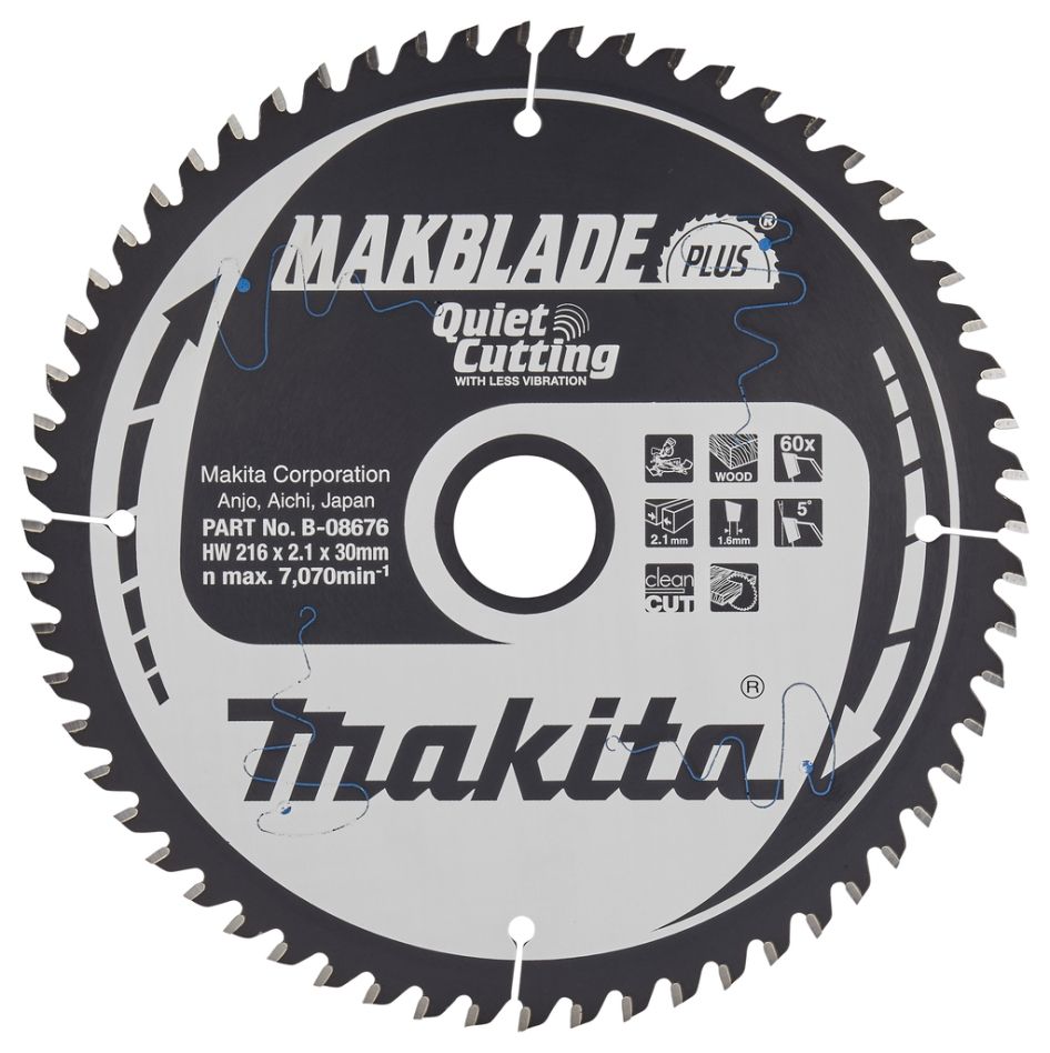 Makita Zubehör B-08676 Holzsägeblatt Makblade-Plus 216x30x2.1 60T 5G