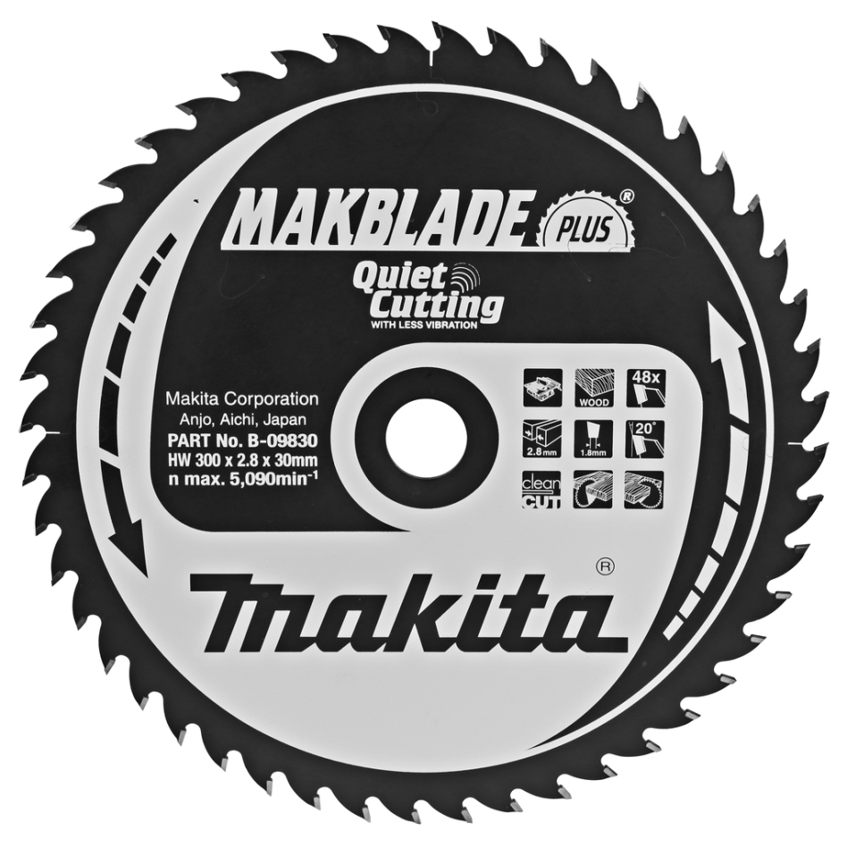Makita Zubehör B-09830 Tischsägeblatt Holz rein Makblade-Plus 300x30x2,8 48T 20g