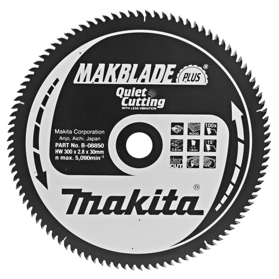 Makita Zubehör B-08850 Tischkreissägeblatt Holz rein Makblade-Plus 300x30x2,8 100T 15g