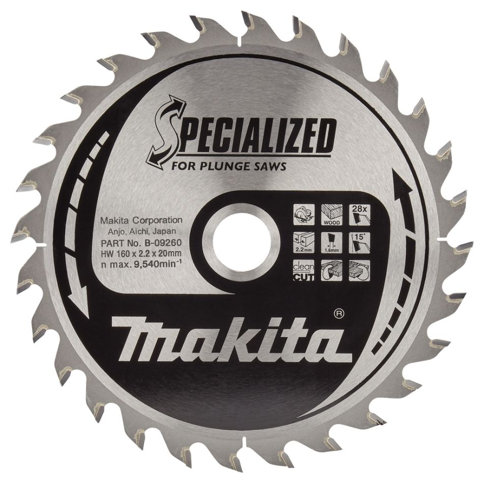 Makita Zubehör B-09260 Spezialisiertes 160x20x2,2 28T 23G Kreissägeblatt für Holz