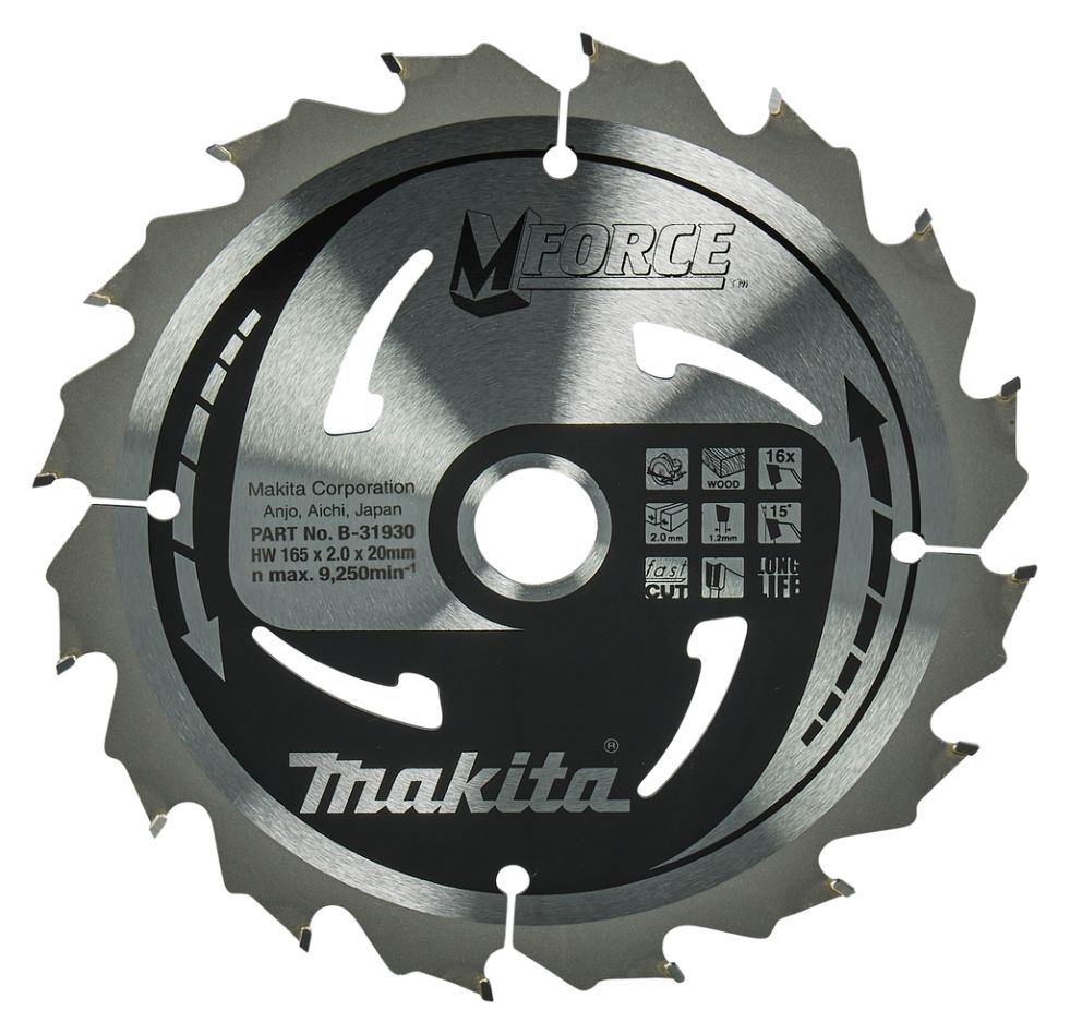 Makita Zubehör B-31930 HM-Sägeblatt Mforce 165x20x2,0 16T 15g