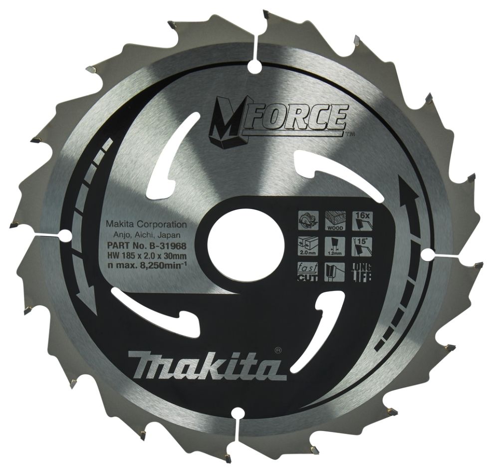 Makita Zubehör B-31968 Kreissägeblatt Holz M-Force 185 x 30 x 2 mm T16