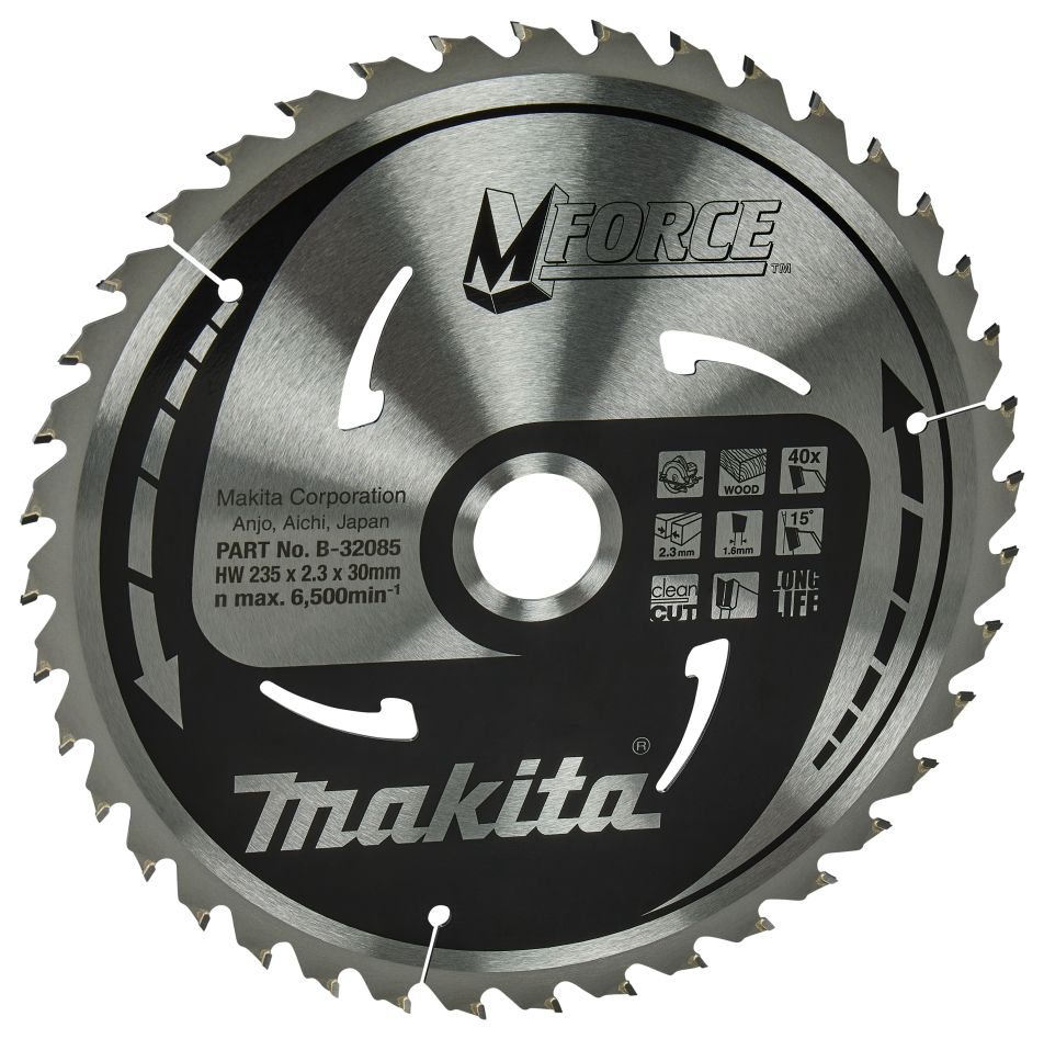 Makita Zubehör B-32085 Mforce Kreissägeblatt Holz 235x30x2,3 40T 15g