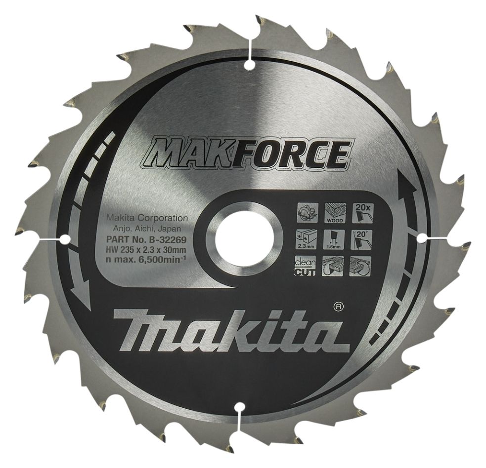 Makita Zubehör B-32269 Kreissägeblatt Holz Makforce 235x30x2,3 20T 20°