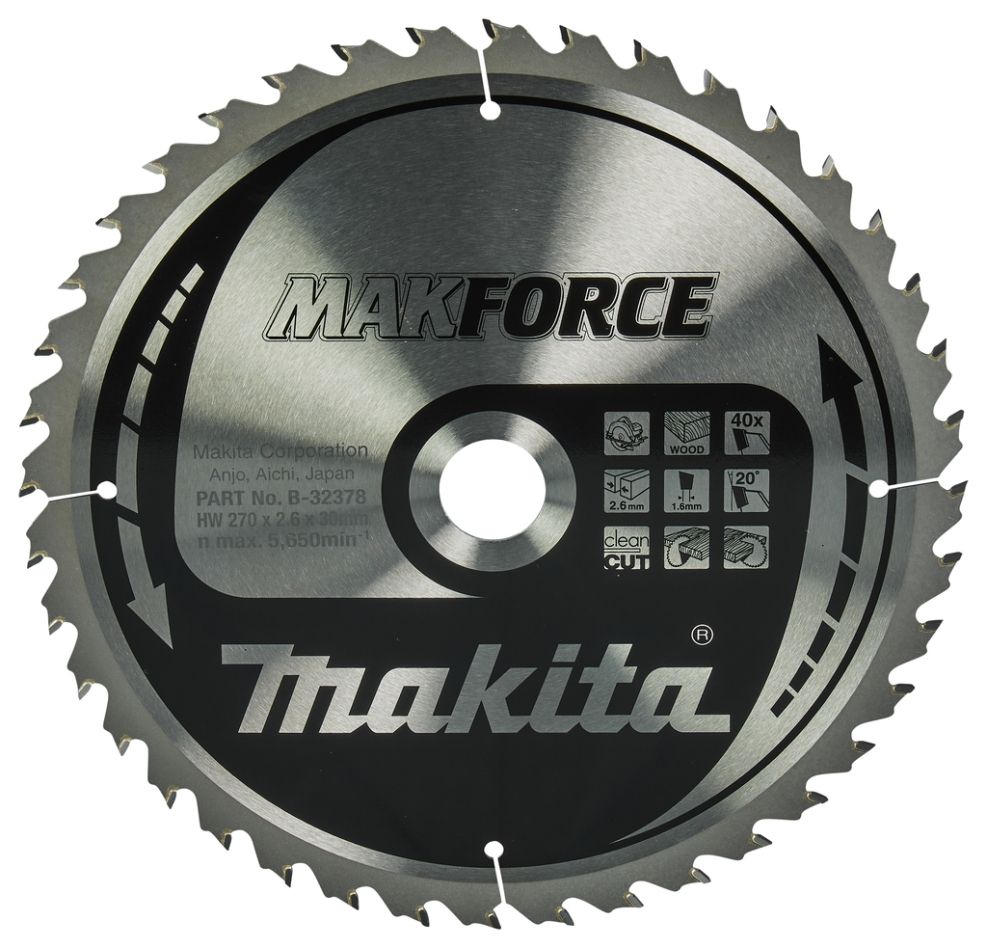 Makita Zubehör B-32378 Kreissägeblatt Holz Makforce 270x30x2,6 40T 20°