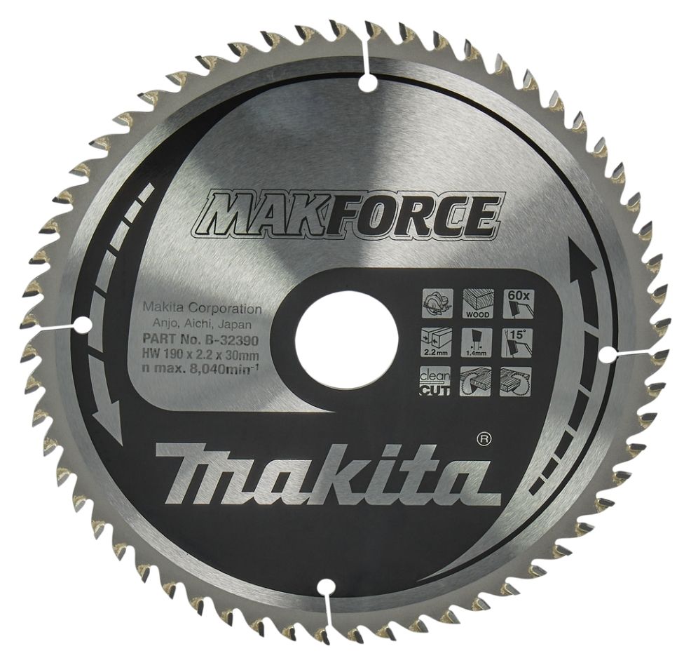Makita Zubehör B-32390 HM-Sägeblatt für Holz 190 x 30 x 60T