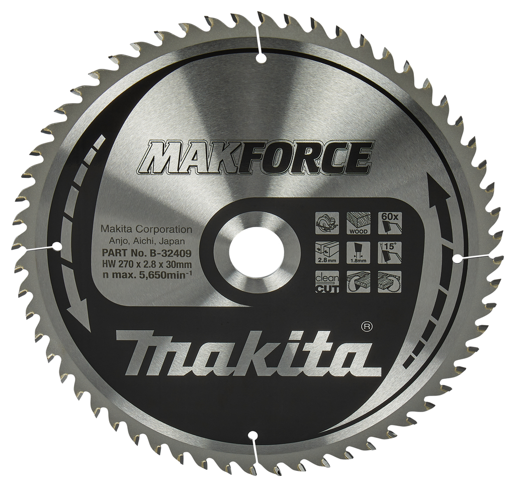 Makita Zubehör B-32409 Kreissägeblatt Holz Makforce 270x30x2,8 60T 15g