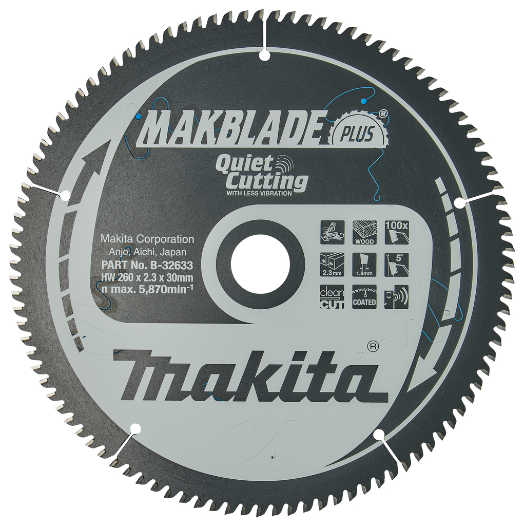 Makita Zubehör B-32633 Trennsägeblatt Holz Makblade-Plus 260x30x2,3 100T 5g