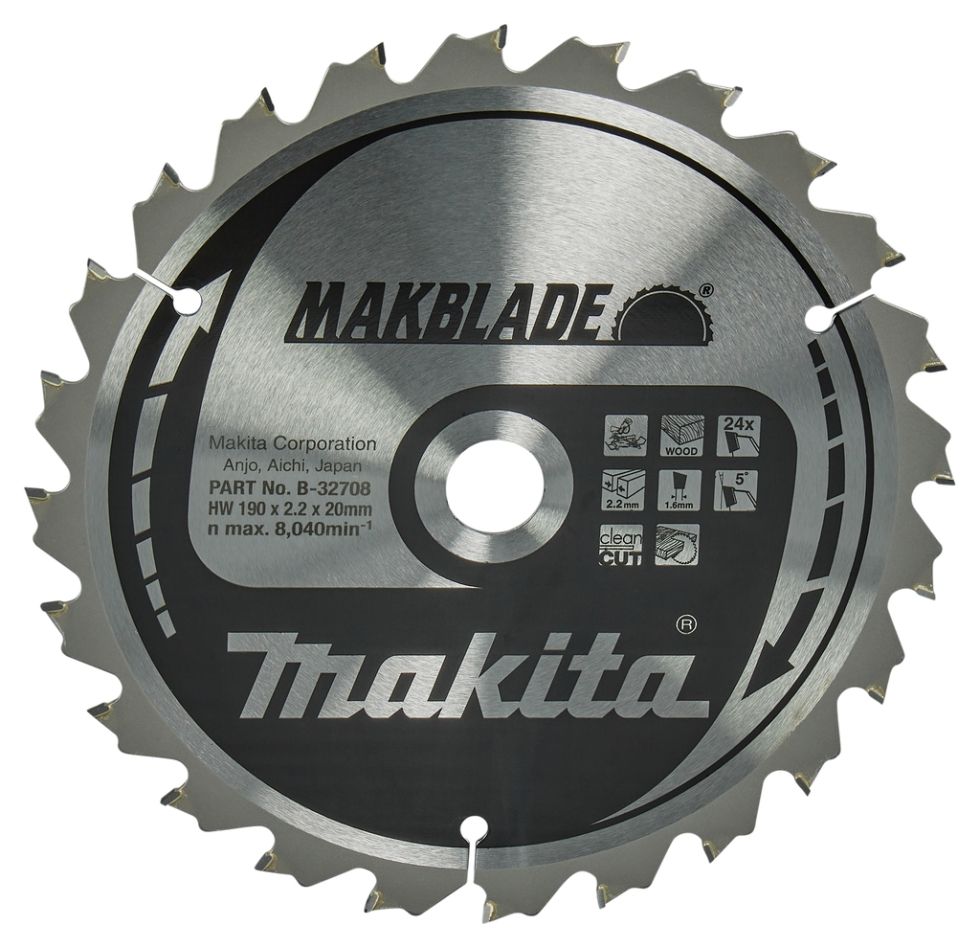 Makita Zubehör B-32708 HM Sägeblatt Holz Makblade 190x20x2.2 24T 5g