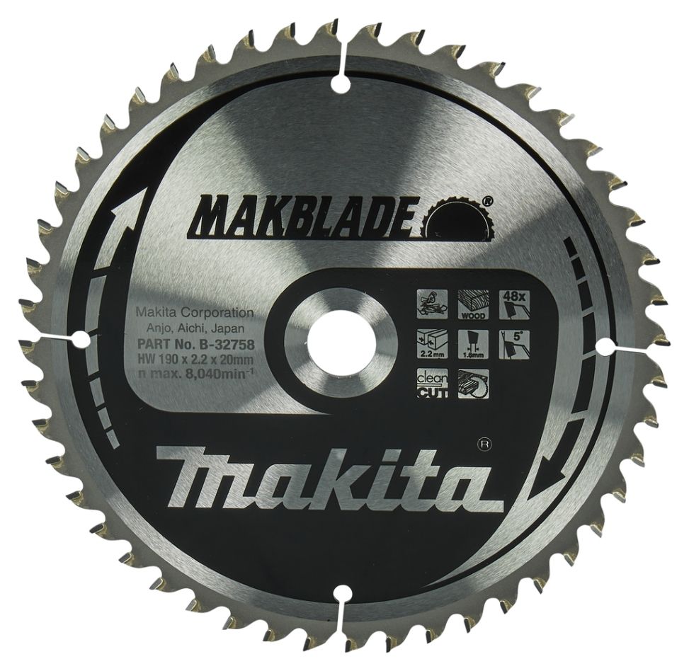 Makita Zubehör B-32758 HM-Sägeblatt Holz 190x20x2.2 48T 5g