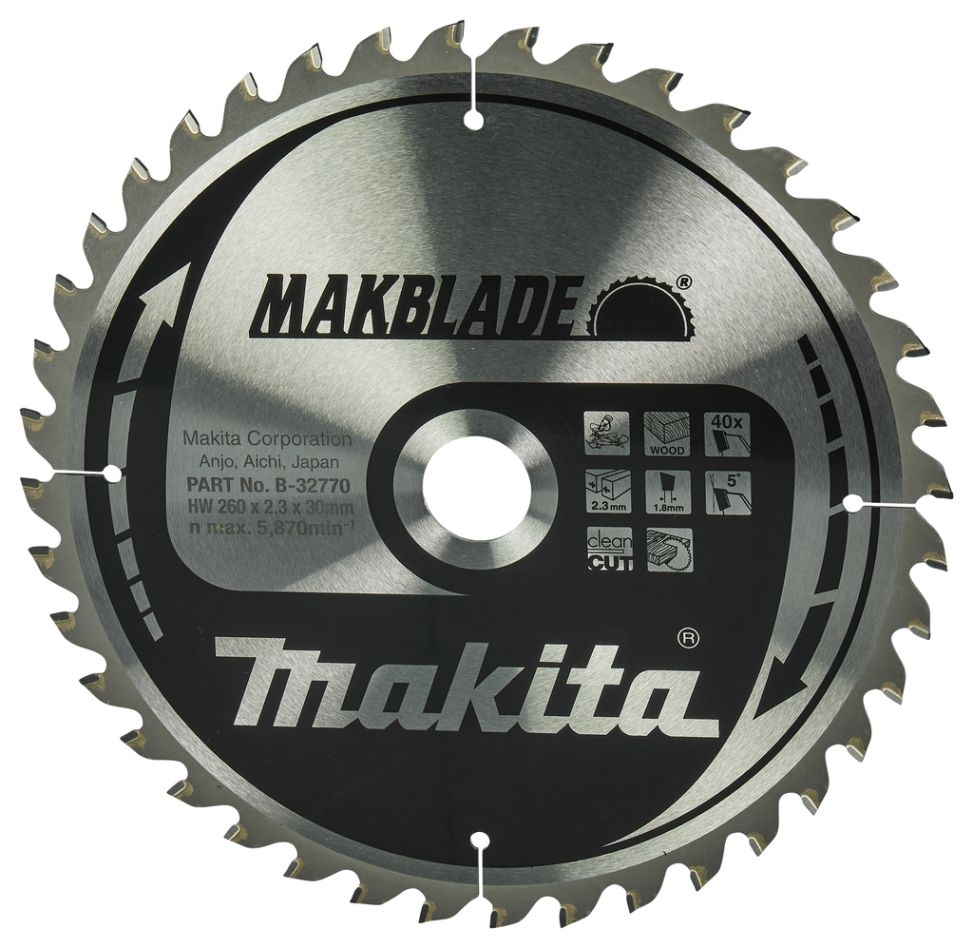 Makita Zubehör B-32770 Trennsägeblatt für Holz 260x30x2.3 40T 5°
