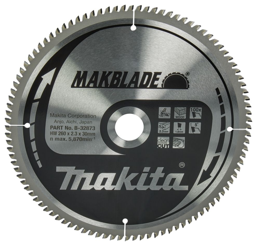 Makita Zubehör B-32873 Trennsägeblatt Makblade Wood ATB 260 x 30 x 2,3 mm T100