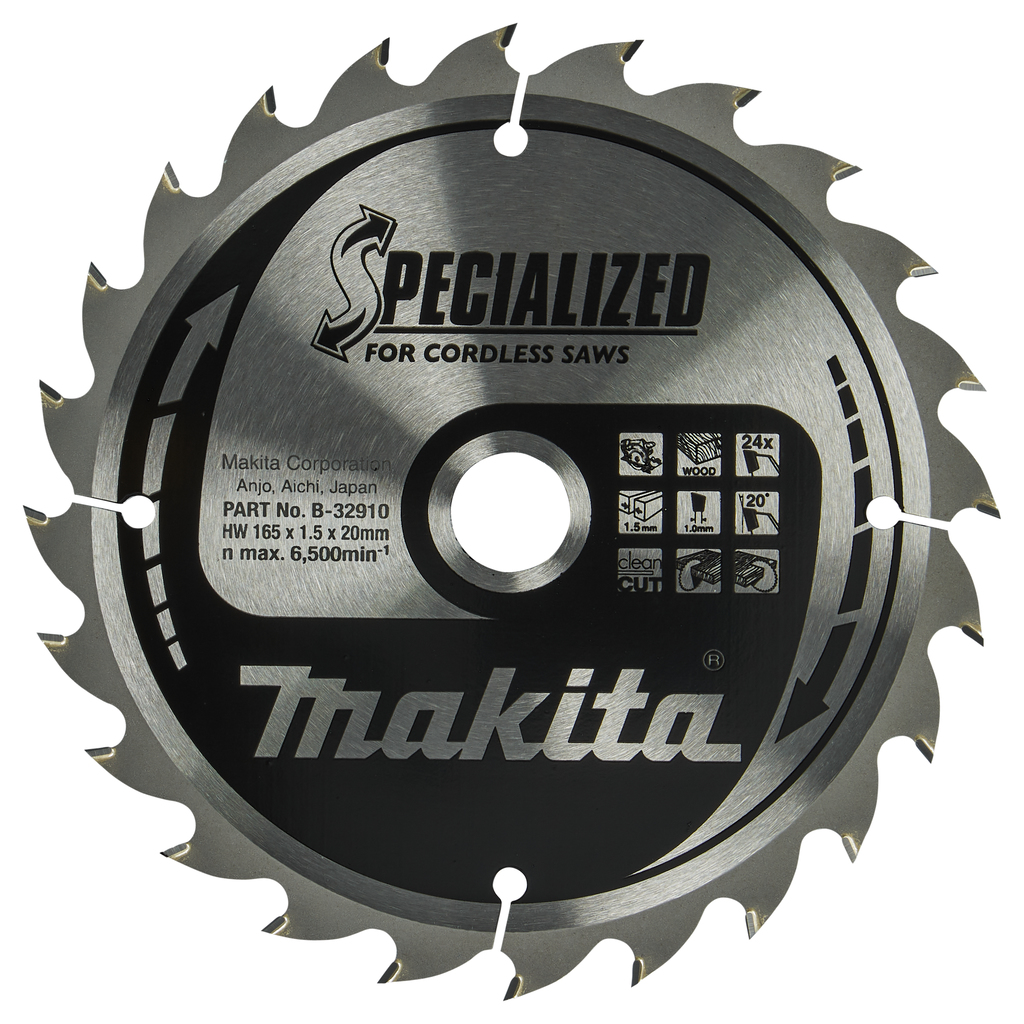 Makita Zubehör B-32910 Kreissägeblatt Holz Spezialisiert 165x20x1.5 24T 20g