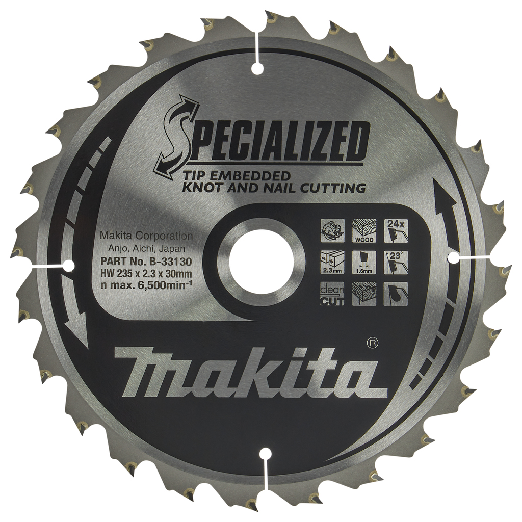 Makita Zubehör B-33130 Kreissägeblatt Holz (Ast/Nagel) Embedded Tip 235x30x2,3 24T 23g