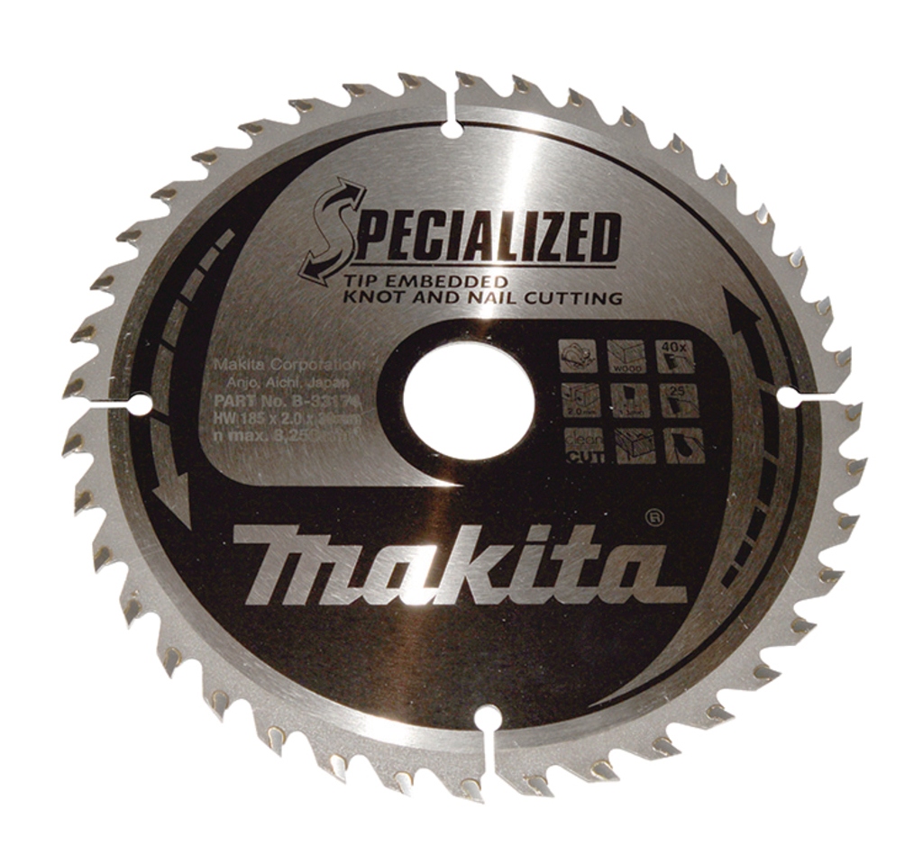 Makita Zubehör B-33174 Kreissägeblatt Holz (Äste/Nägel) Spezialisiert 185x30x2,0 40T 25g