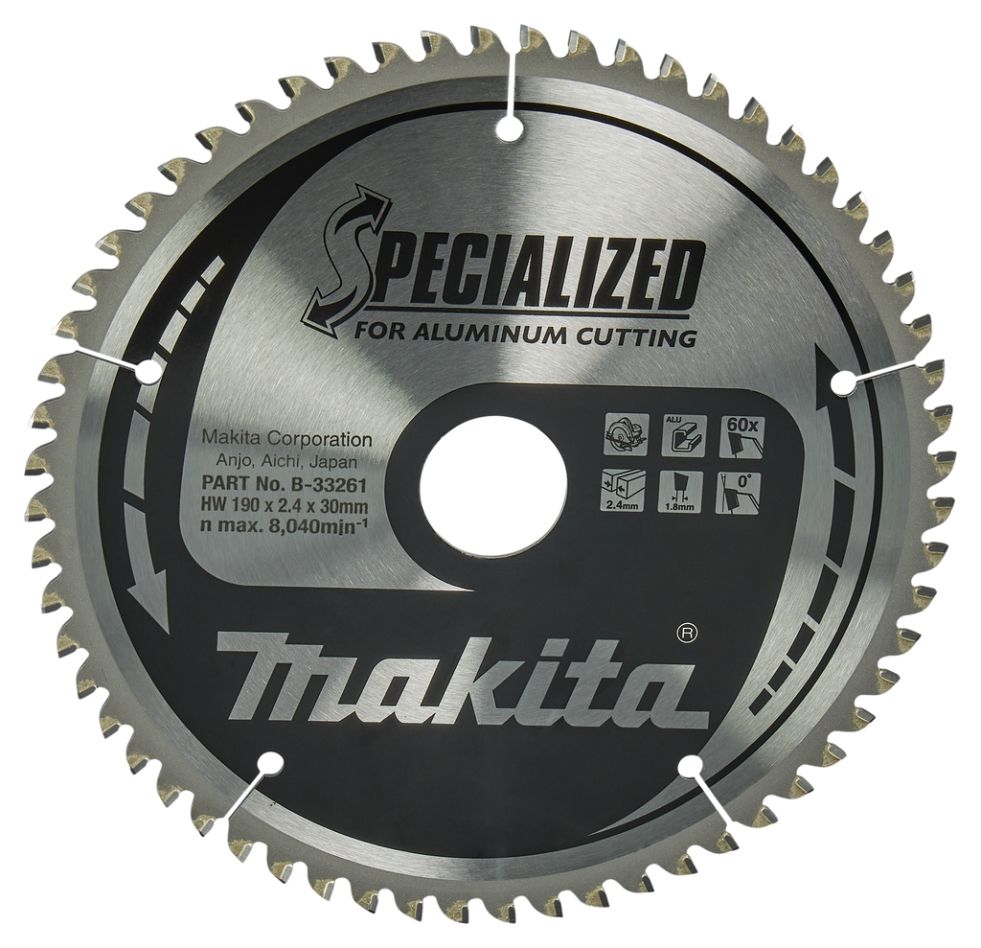 Makita Zubehör B-33261 Kreissägeblatt Spezialisiert Aluminium TCG 190 x 30 x 2,4 mm T60