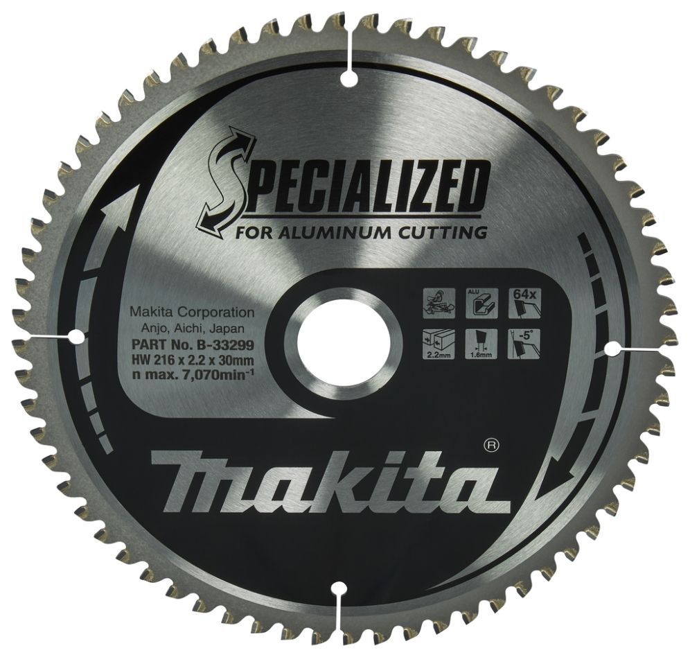 Makita Zubehör B-33299 Trennsägeblatt Aluminium Spezialisiert 216x30x2,2 64T -5g