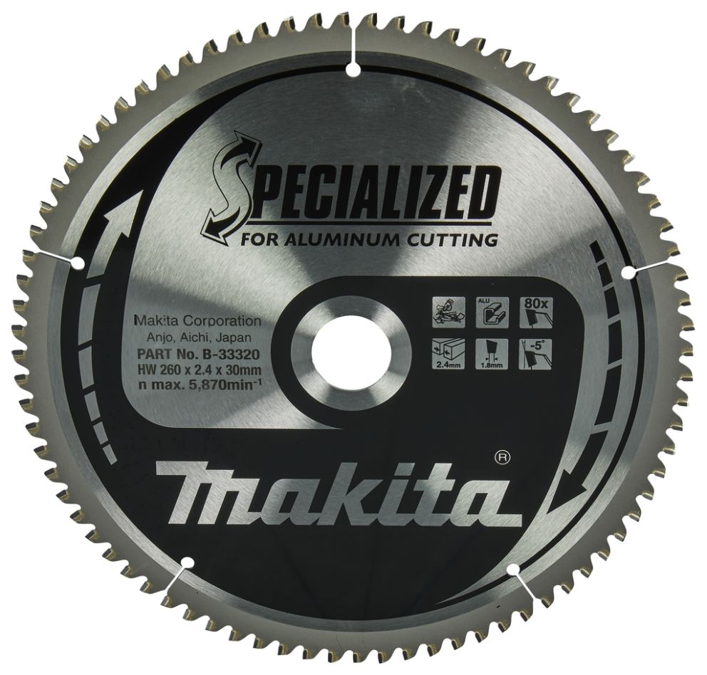 Makita Zubehör B-33320 HM-Sägeblatt Spec. Aluminium 260x30x2,4 80T - 5g