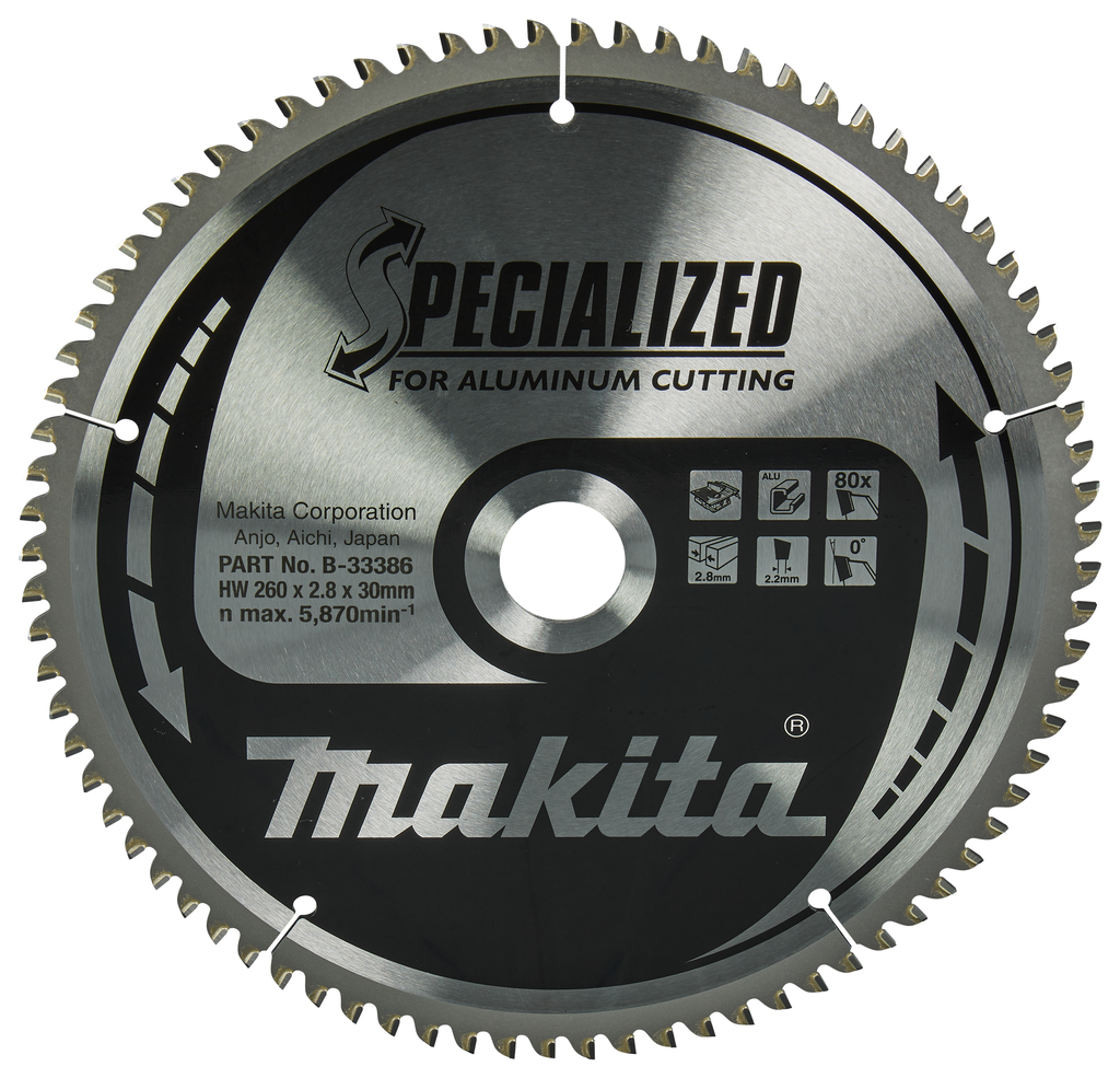 Makita Zubehör B-33386 Tischsägeblatt Aluminium Spezialisiert 260x30x2,8 80T 0g