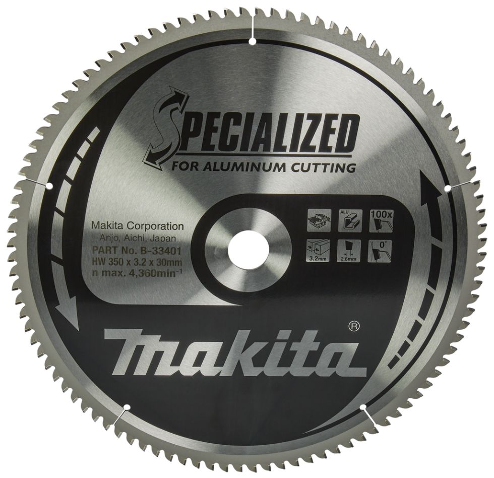 Makita Zubehör B-33401 Tischsägeblatt Spezialisiert Aluminium TCG 350 x 30 x 3,2 mm T100