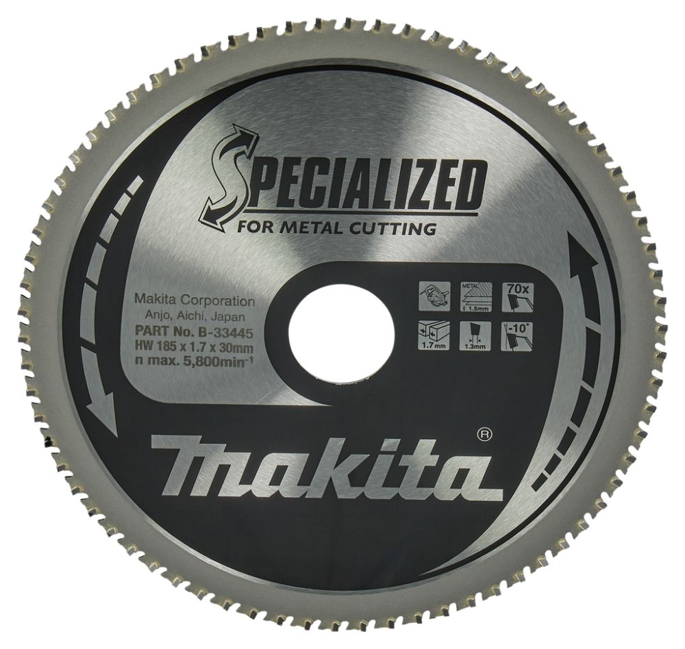 Makita Zubehör B-33445 Kreissägeblatt Spezialisiertes Dünnblech FTG 185 x 30 x 1,7 mm T70