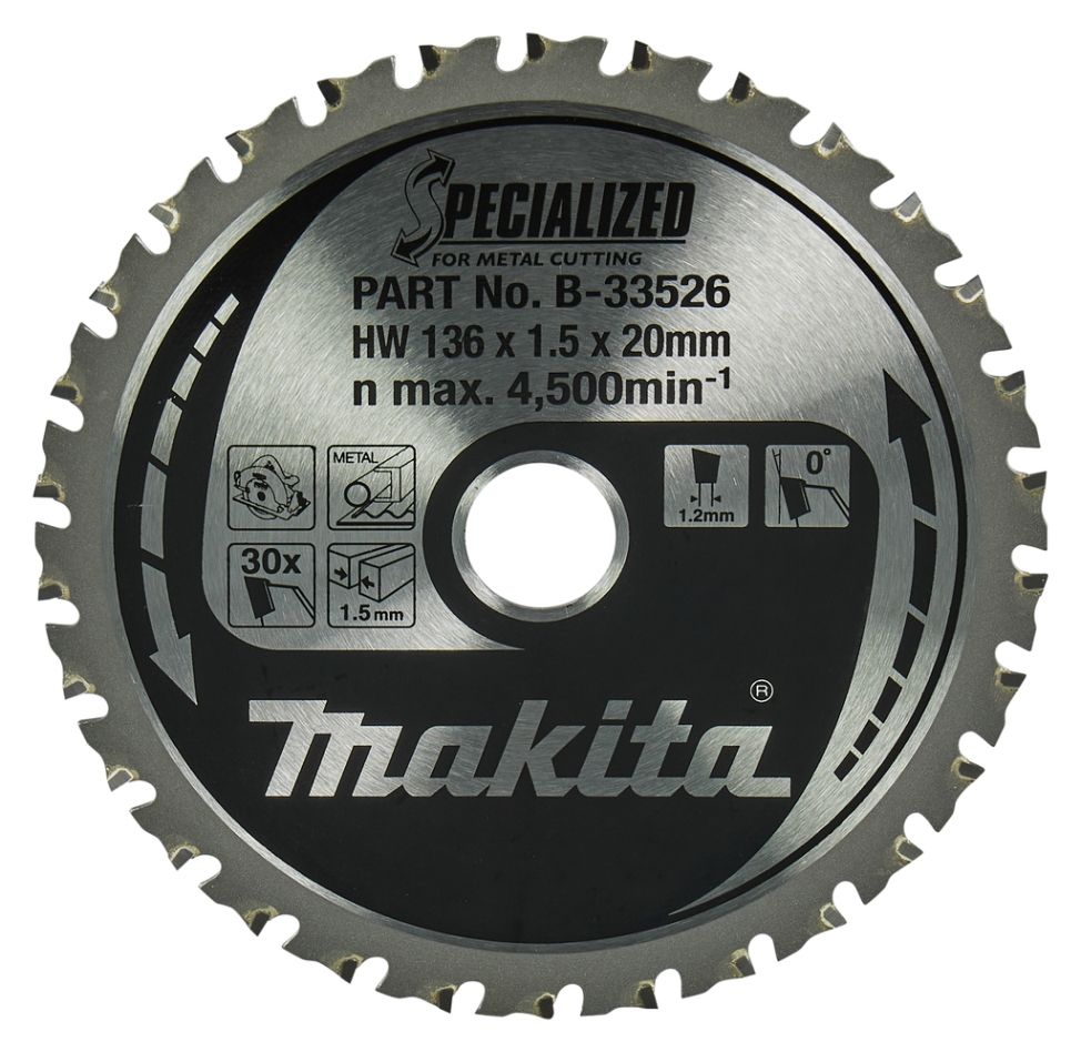 Makita Zubehör B-33526 Kreissägeblatt Weichstahl Spezial 136x20x1,5 30T 0g