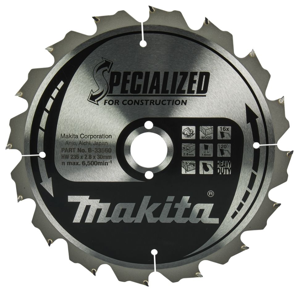 Makita Zubehör B-33560 Kreissägeblatt Holz Bau/Konstruktion FTG 235 x 30 x 2,8 mm T16