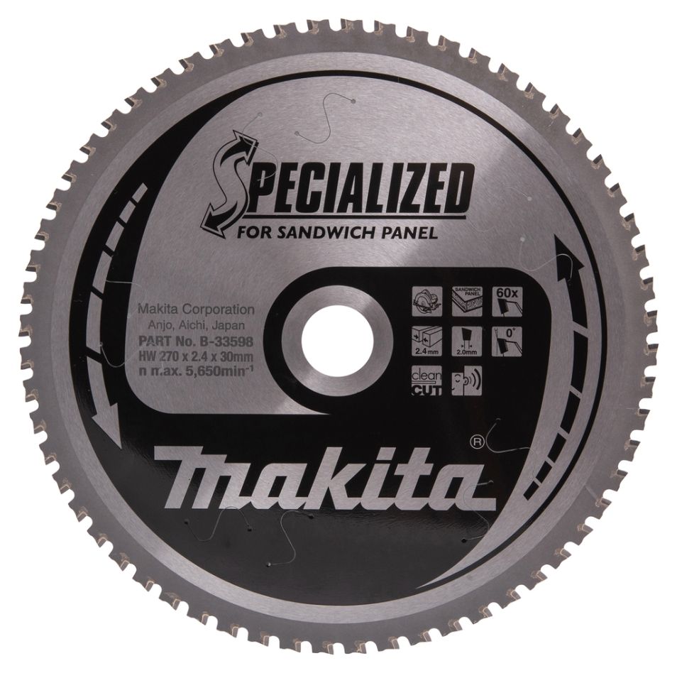 Makita Zubehör B-33598 Kreissägeblatt Spezialisierte Sandwichplatte SMTCG 270 x 30 x 2,4 mm T60