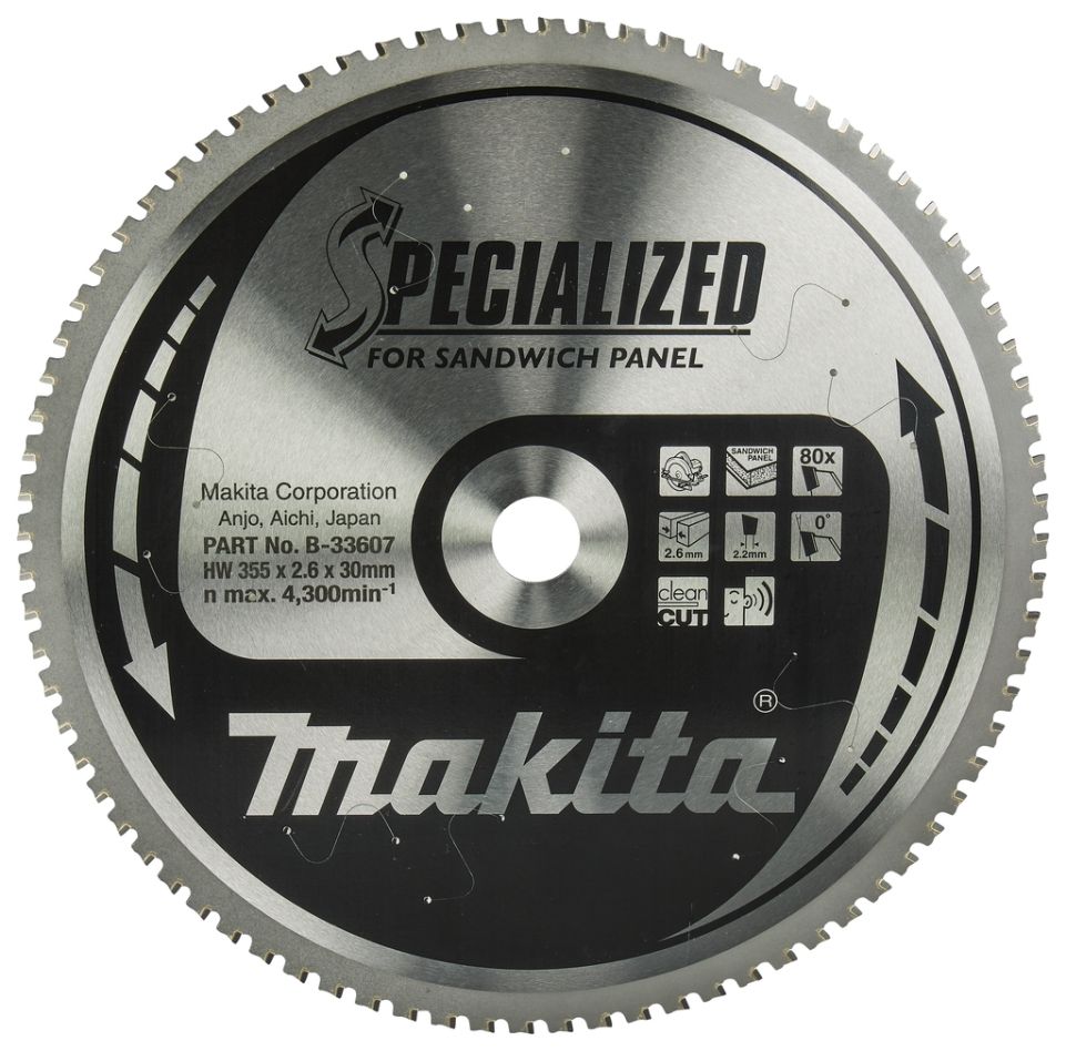 Makita Zubehör B-33607 Kreissägeblatt Spezialisierte Sandwichplatte SMTCG 355 x 30 x 2,6 mm T80