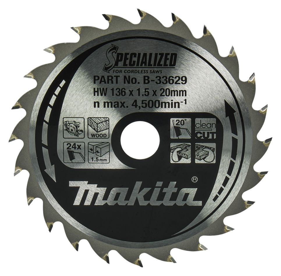 Makita Zubehör B-33629 HM-Sägeblatt 136X20X1,5 24T A