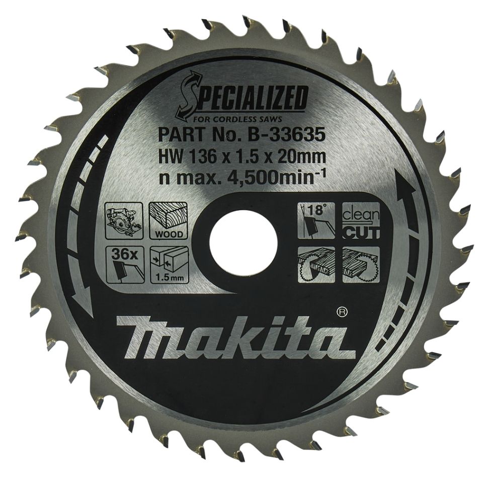 Makita Zubehör B-33635 Kreissägeblatt Holz Spezialisiert 136x20x1.5 36T 18g