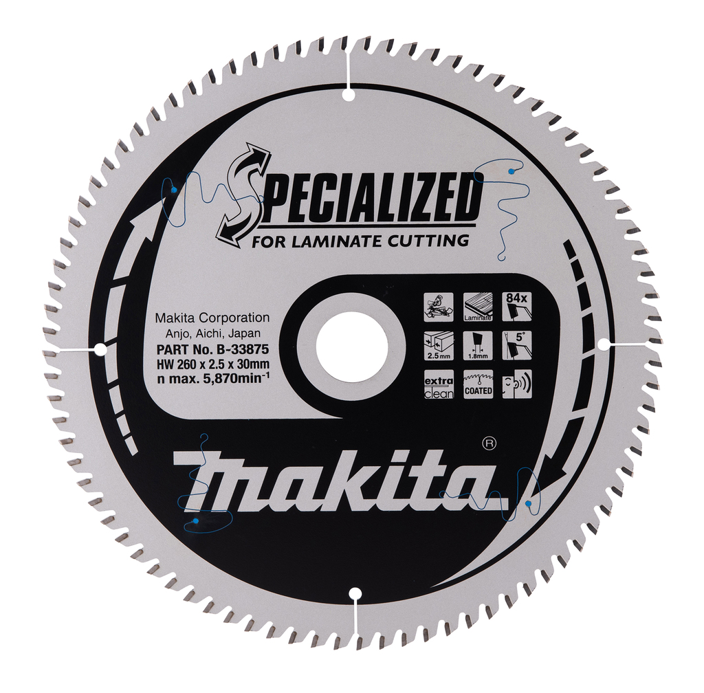Makita Zubehör B-33875 Trennsägeblatt Laminat Spezialisiert 260x30x2,5mm 84T 5g