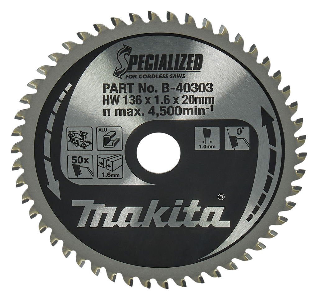 Makita Zubehör B-40303 Kreissägeblatt Aluminium Spezialisiert 136x20x1,6 50T 0g