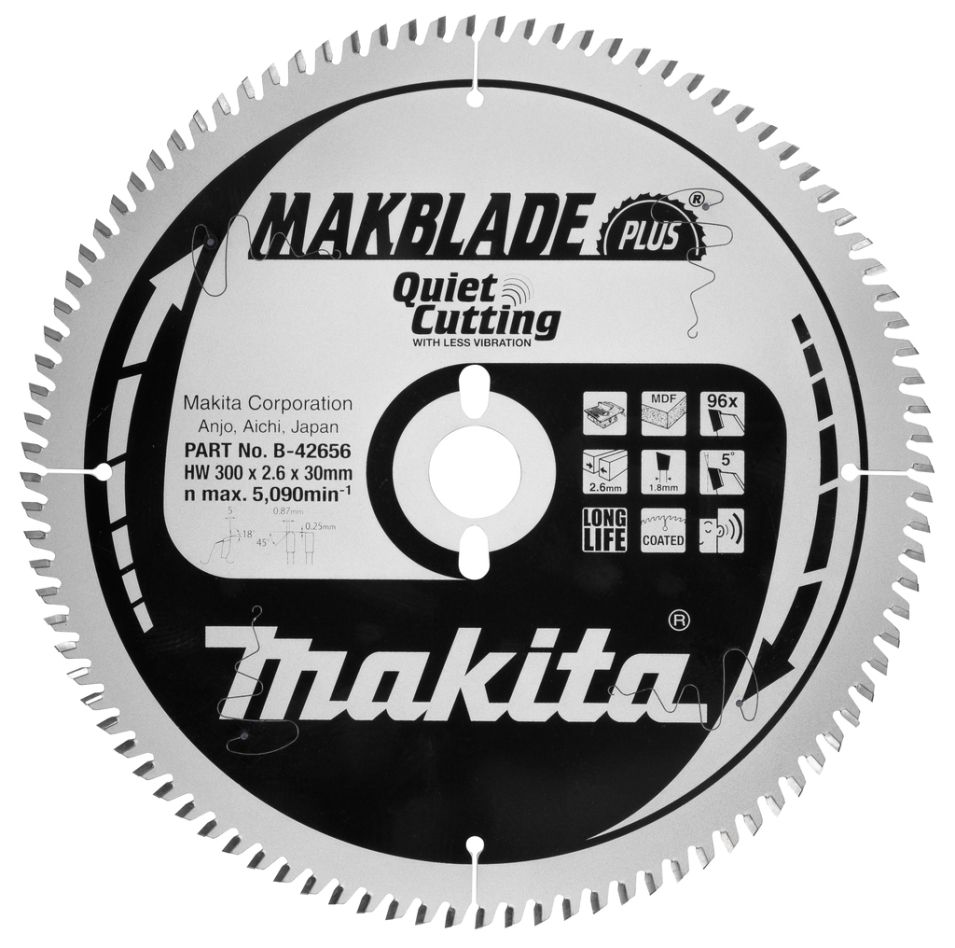 Makita Zubehör B-42656 Tischkreissägeblatt MDF / Melaminharzplatte Makblade-Plus 300x30x2,6 96T 5g