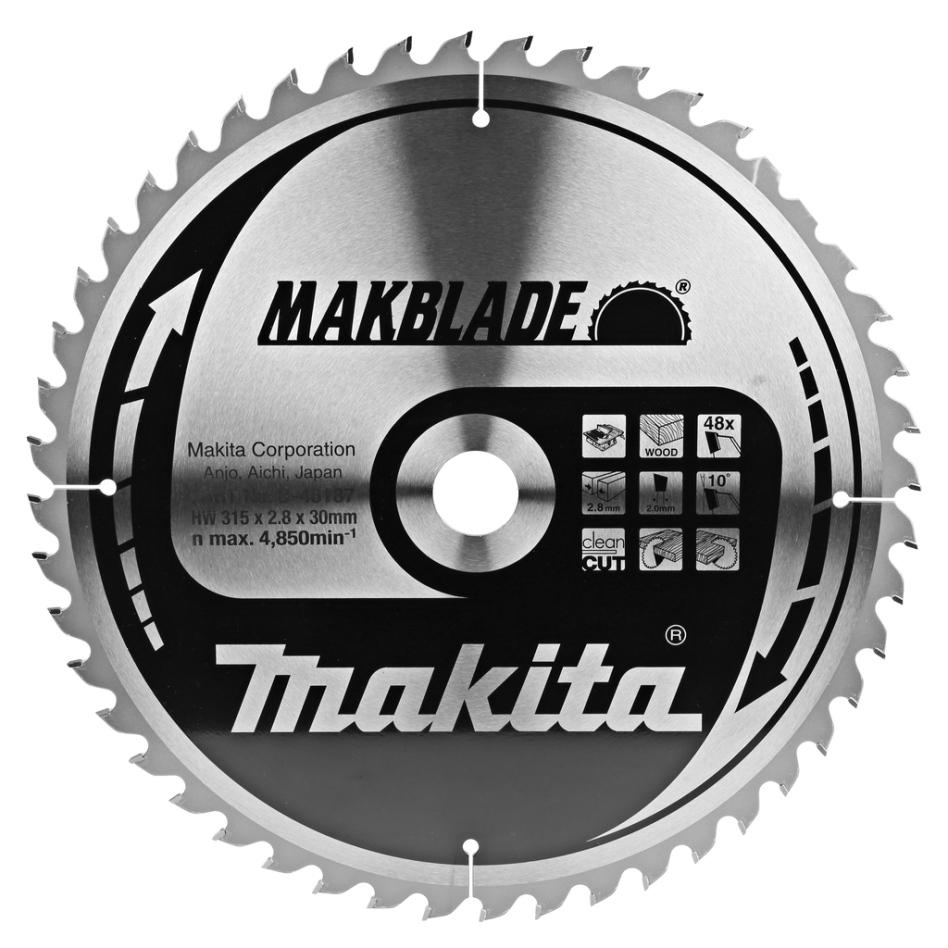Makita Zubehör B-46187 Tischsägeblatt Holz 315x30x2,8 48T 10g
