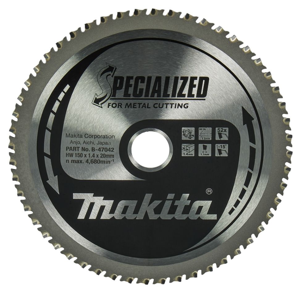 Makita Zubehör B-47042 Sägeblatt 150x20x52 für dünnes Blechmaterial von 1 mm