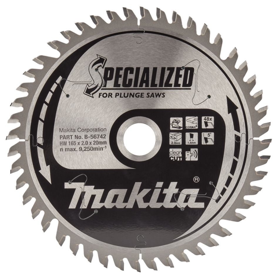 Makita Zubehör B-56742 Spezialisiertes Kunststoff- und Corian-Sägeblatt 165X 20 X 2.0 48T