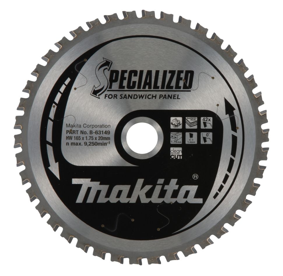 Makita Zubehör B-63149 Kreissägeblatt Sandwichplatte Spezialisiert 165x20x1,75 42T 0G