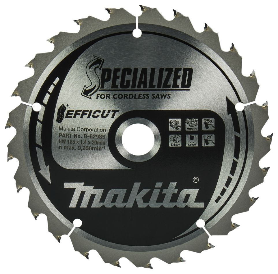 Makita Zubehör B-62985 HM-Sägeblatt Spezialisiert 165 x 20 x 1,4 mm