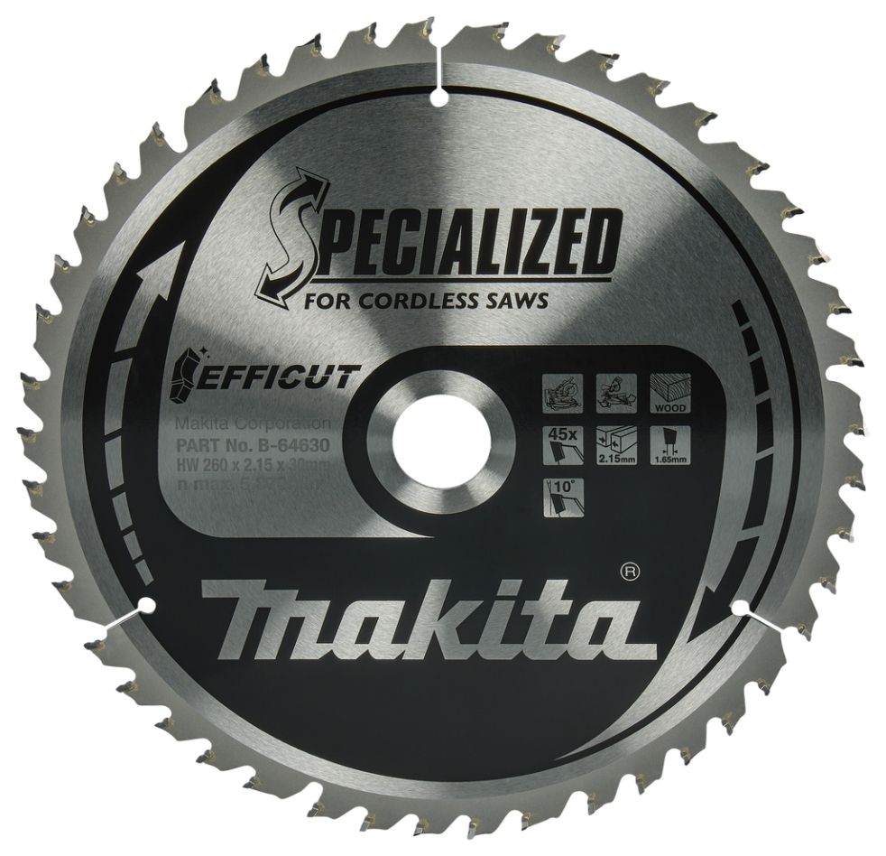 Makita Zubehör B-64630 HM-Sägeblatt Spezialisiert 260 x 30 x 45T