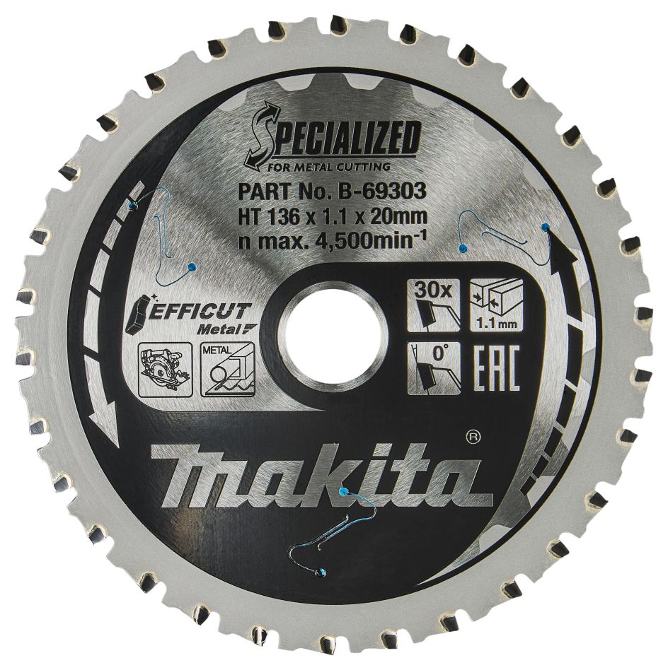Makita Zubehör B-69303 Efficut Kreissägeblatt Stahl 136x20x1,1 30T 0g