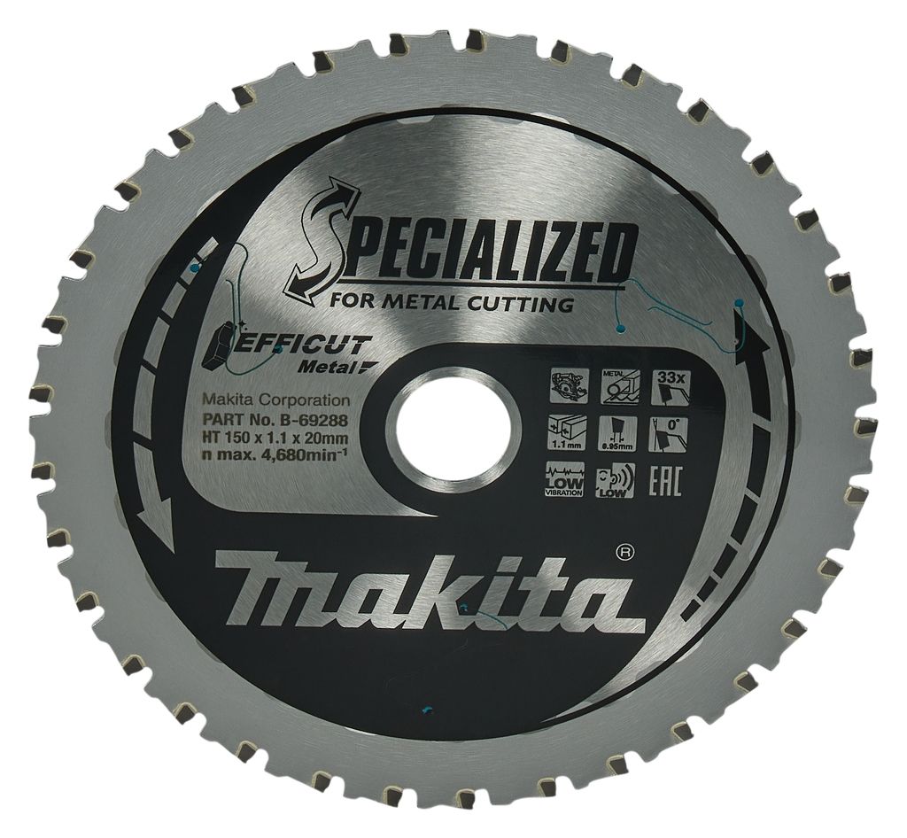 Makita Zubehör B-69325 Kreissägeblatt für Metall Efficut 150 x 20 x 1.1 33T