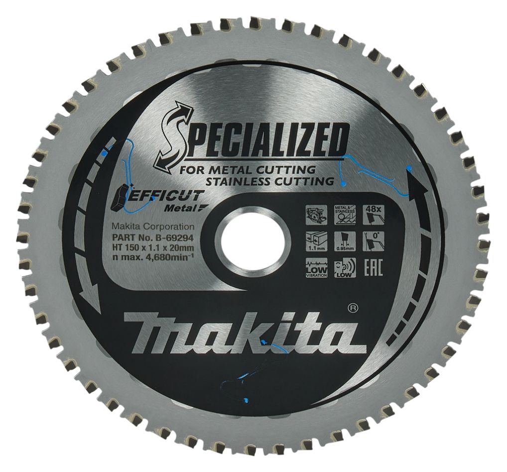 Makita Zubehör B-69331 Efficut Kreissägeblatt Edelstahl/Stahl 150x20x1,1 48T 0g