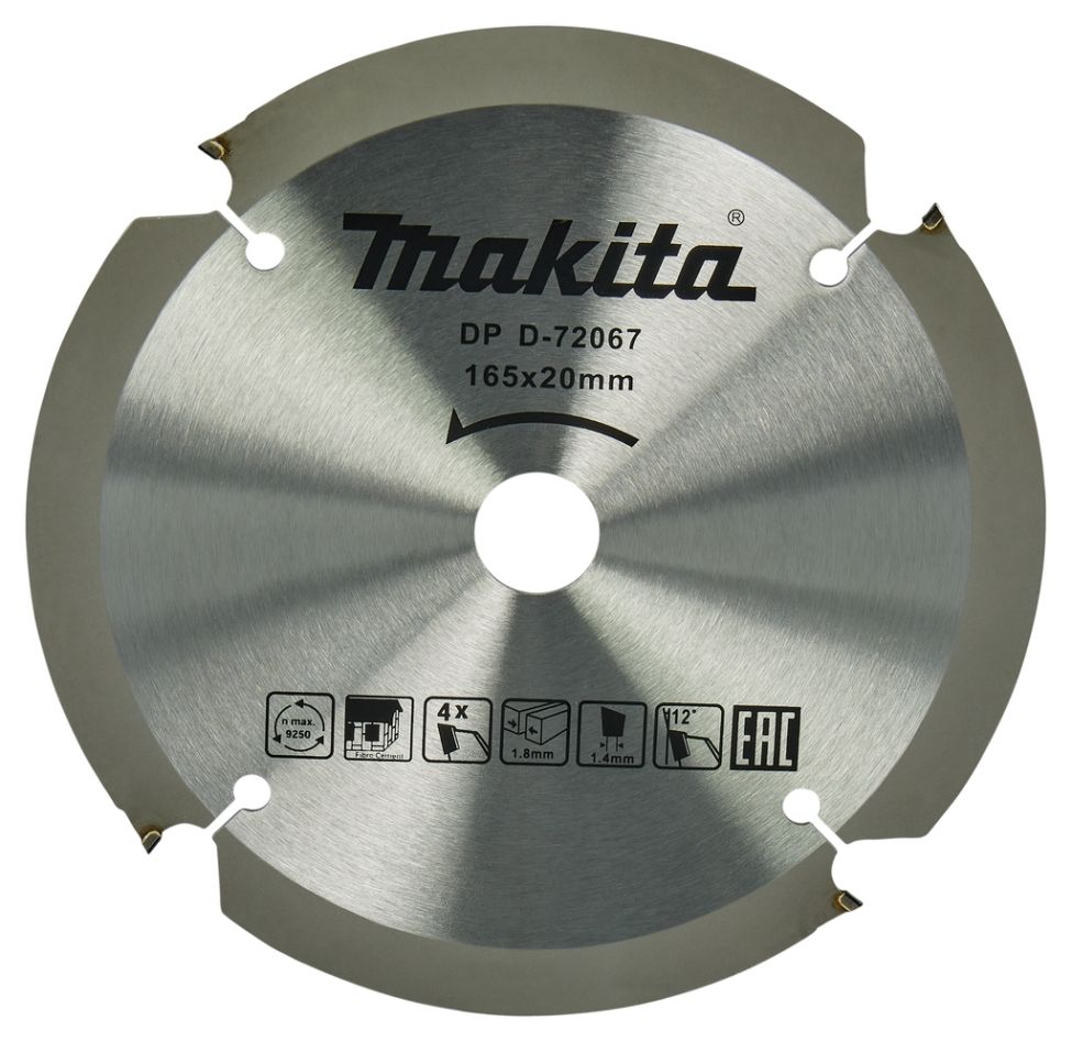 Makita Zubehör D-72067 Kreissägeblatt PCD 165 x 20 x 1,8 4T Faserzementplatte