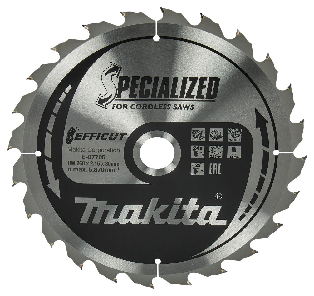 Makita Zubehör E-07705 Efficut Kreissägeblatt Holz 260x30x2,15 24T 23g