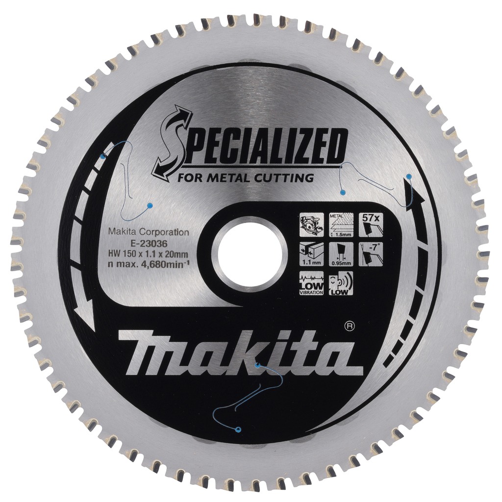 Makita Zubehör E-23036 Spezialkreissägeblatt Dünnblech 150x20x1.1 57T -7g
